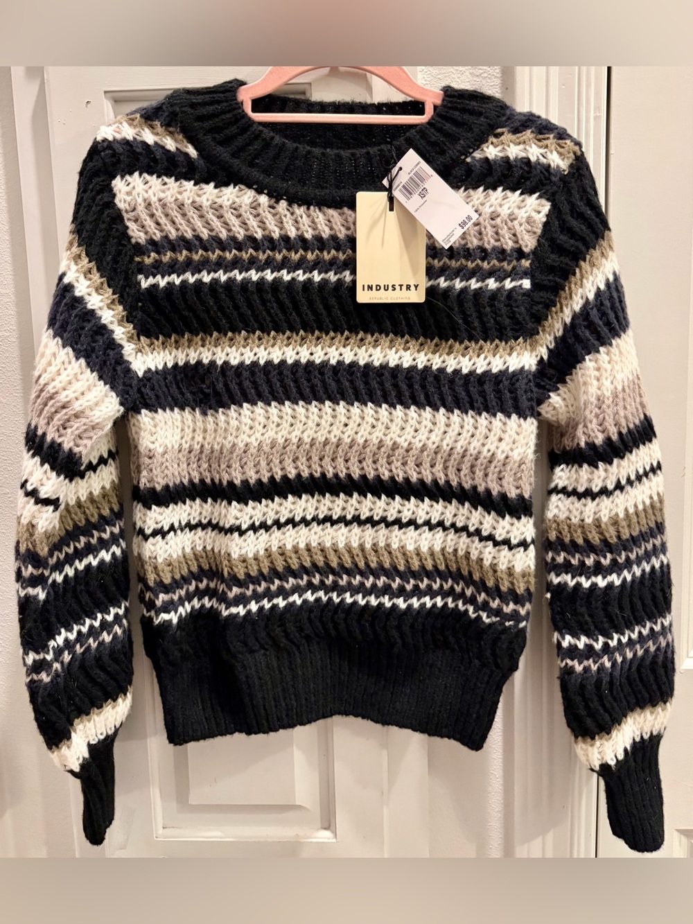 NWT INDUSTRY Brand Black & Cream Striped Women's Sweater Size XS